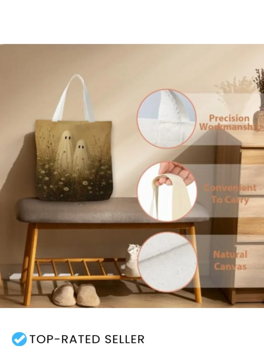 Spooky Halloween Ghost Tote Bag, Foldable & Lightweight